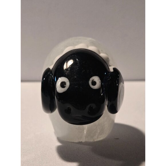 Glass Sheep Figurine Paperweight - Hand blown Black & White Decor - 3.5" Long - Picture 5 of 7